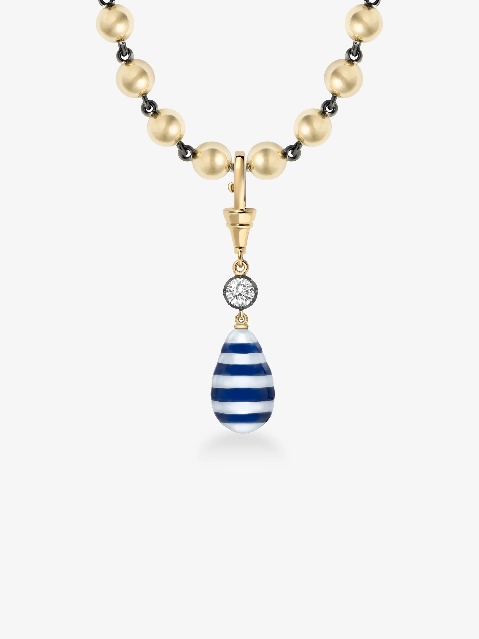Hello Sailor Breton Stripe Pearl & 0.40ct Diamond Pendant View 2