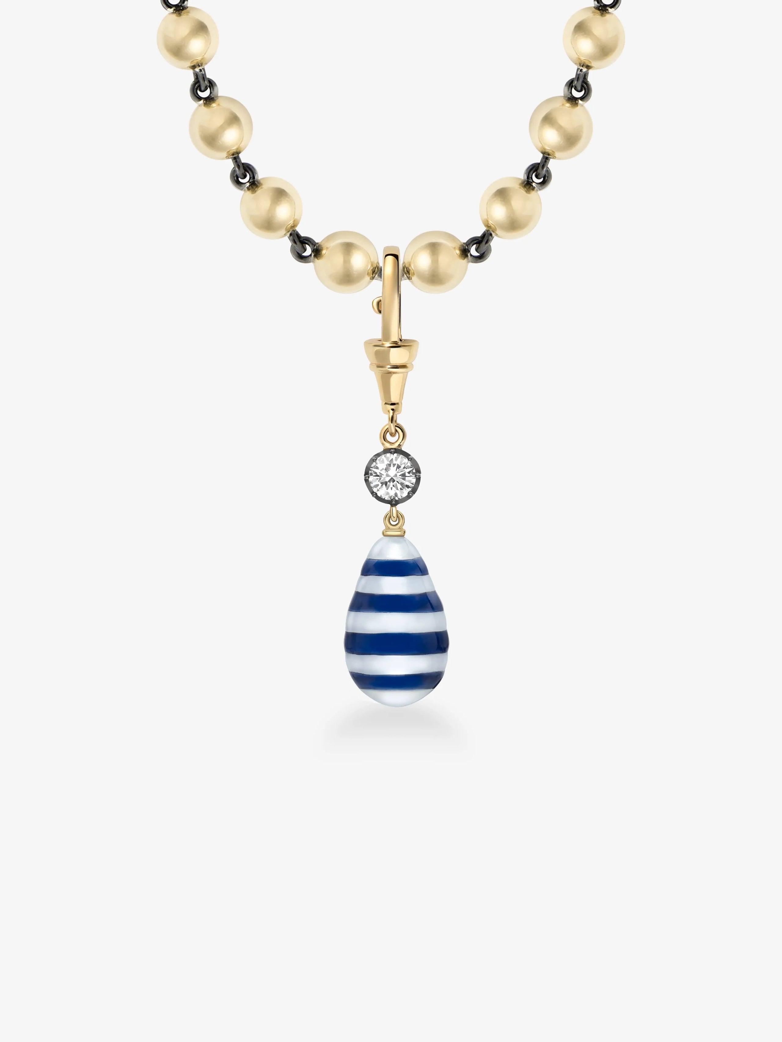 Hello Sailor Breton Stripe Pearl & 0.40ct Diamond Pendant View 2