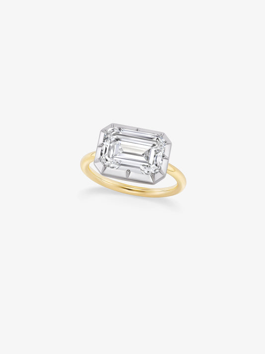 6.07ct East-West Emerald Cut Diamond Button Back Ring View 2