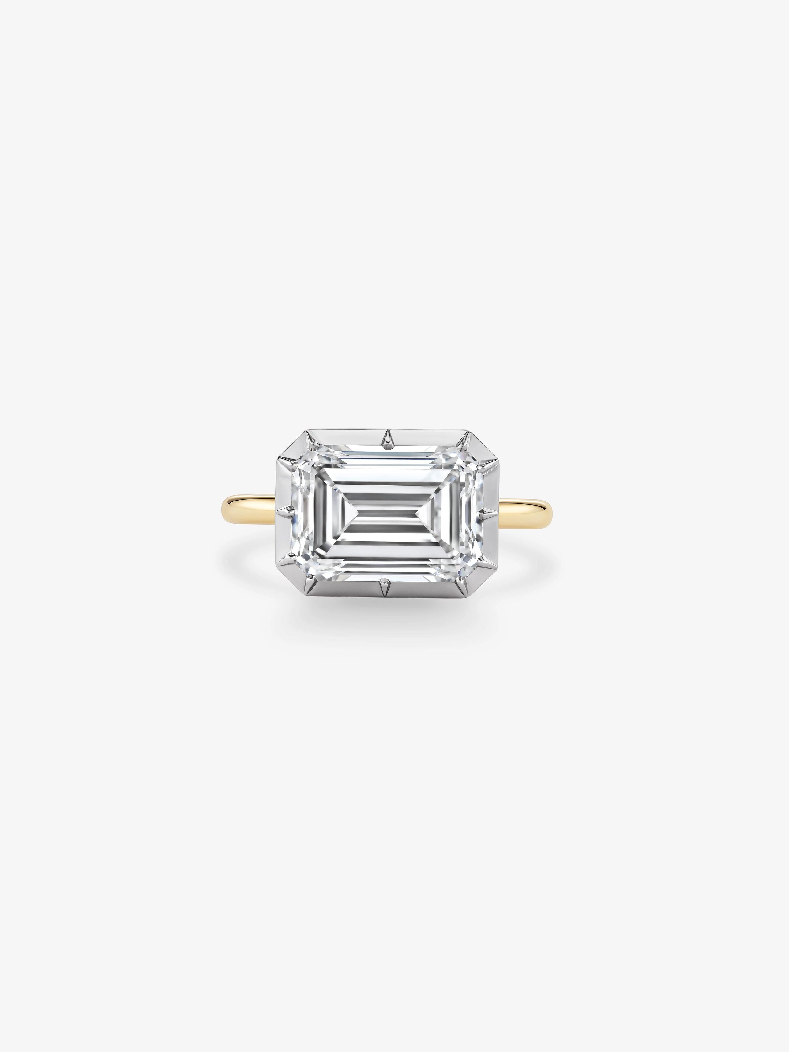 6.07ct East-West Emerald Cut Diamond Button Back Ring View 1