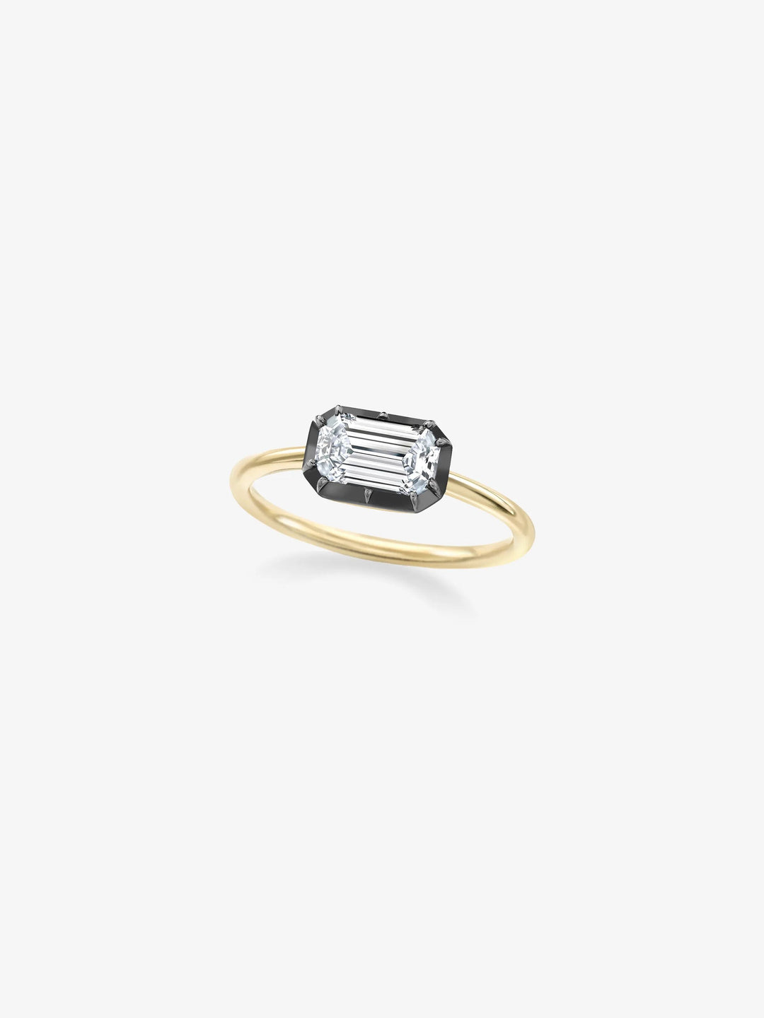 1ct East-West Emerald Cut Diamond Button Back Ring  View 1