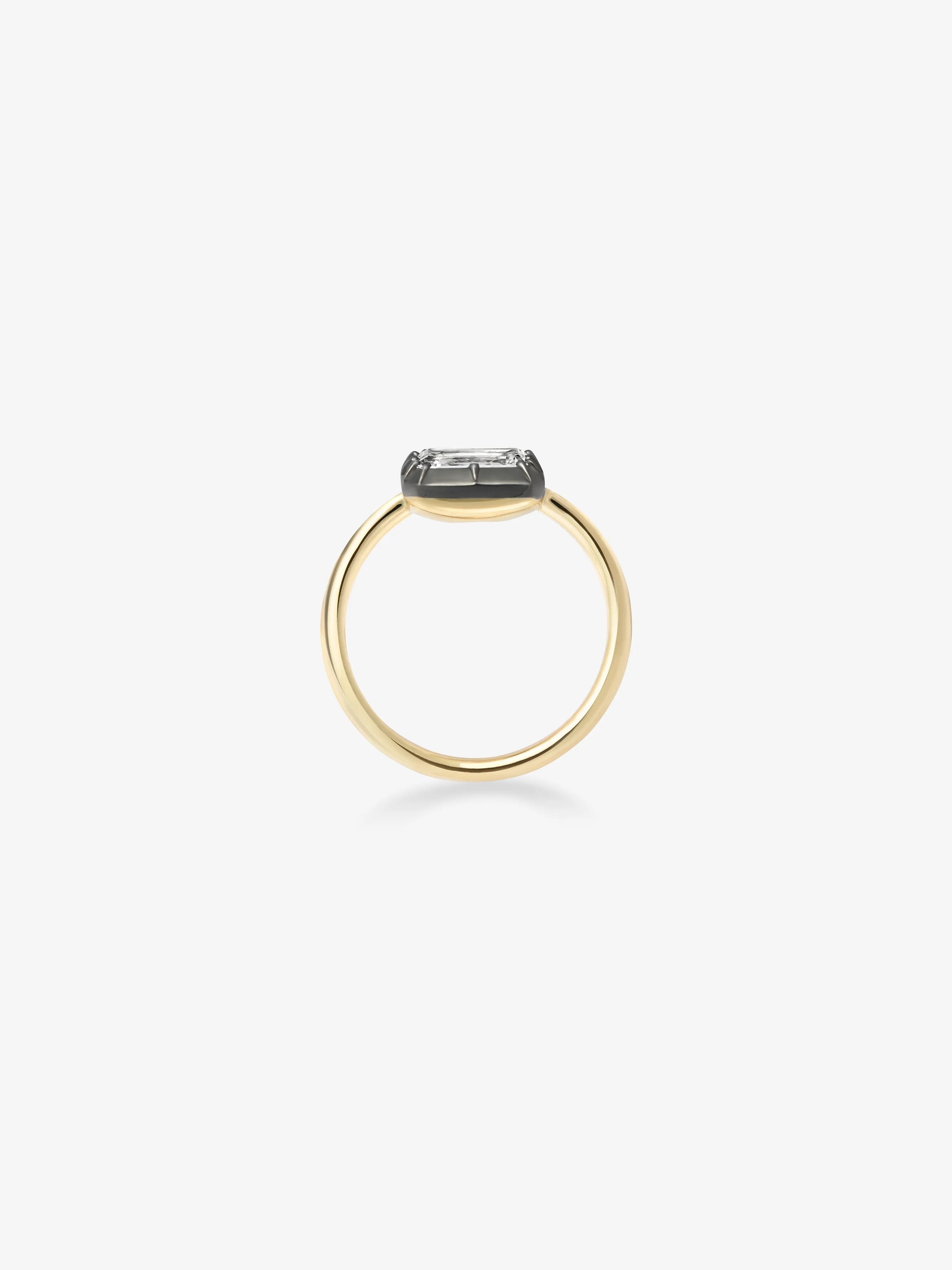 1ct East-West Emerald Cut Diamond Button Back Ring View 2