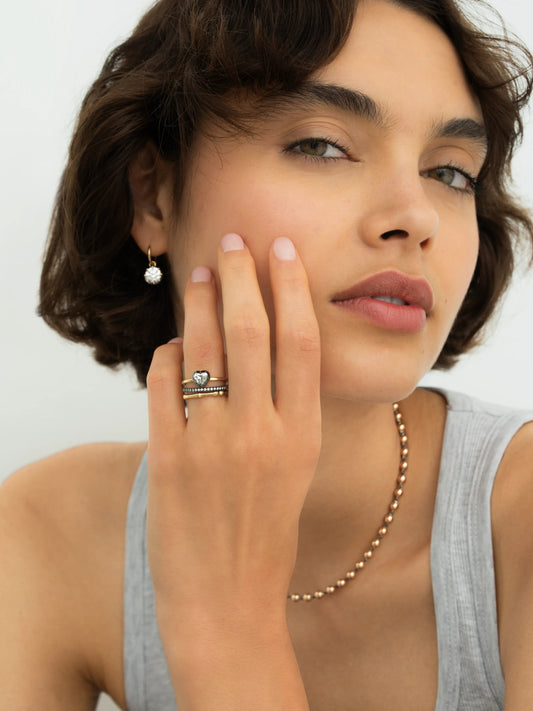 0.80ct Heart-Shaped Diamond & Blackened Gold Button Back Ring View 3