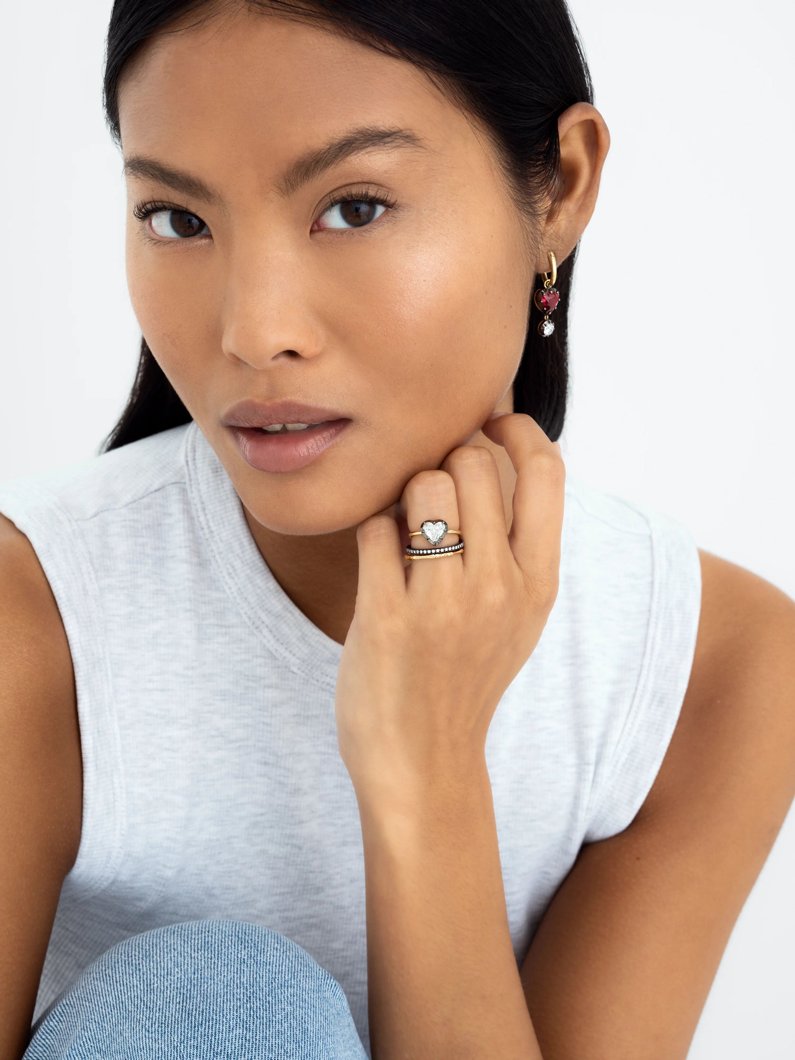 1.14ct Heart-Shaped Diamond & Blackened Gold Button Back Ring View 3