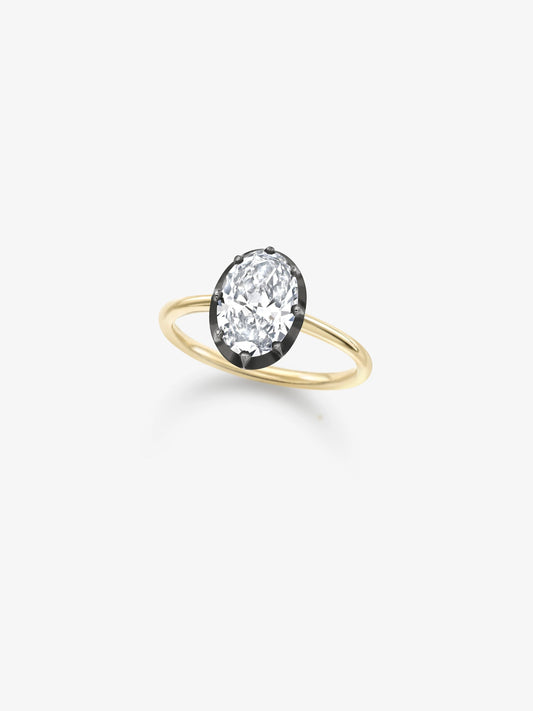 1.72ct Oval Diamond & Blackened Gold Button Back Ring View 2