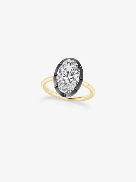 4.04ct Oval Diamond & Blackened Gold Button Back Ring View 2