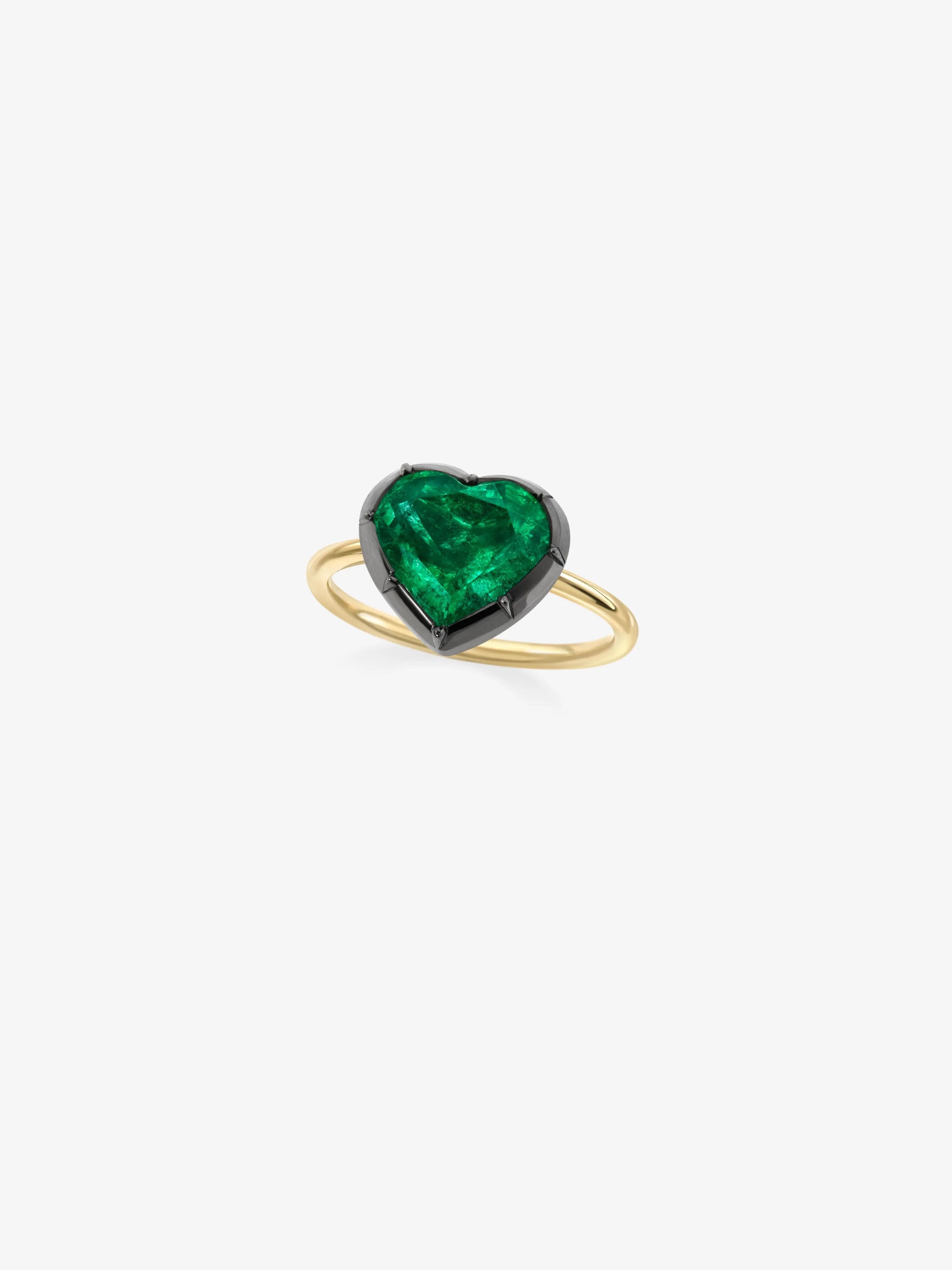 3.85ct Heart-Shaped Emerald Button Back Ring View 2