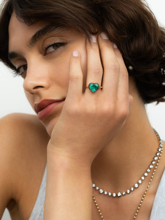 3.85ct Heart-Shaped Emerald Button Back Ring View 3