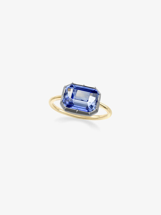 4.86ct East-West Emerald Cut Sapphire Button Back Ring View 2