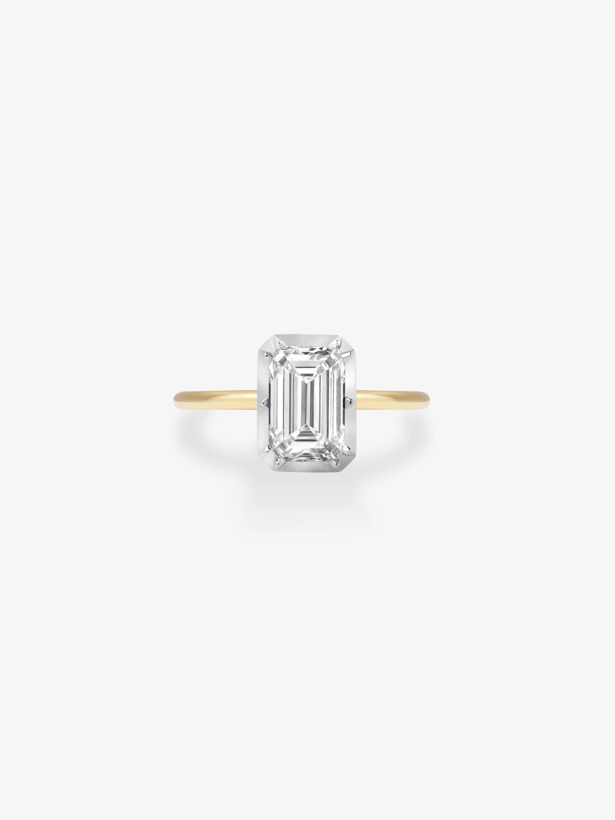 2ct Emerald Cut Diamond & White Gold Button Back Ring View 1
