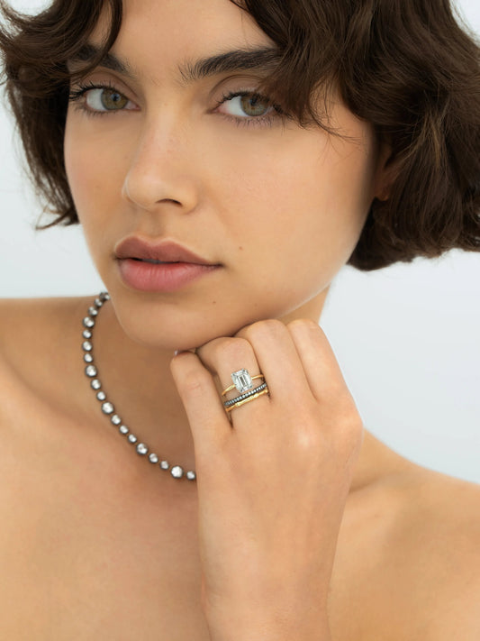 2ct Emerald Cut Diamond & White Gold Button Back Ring View 2