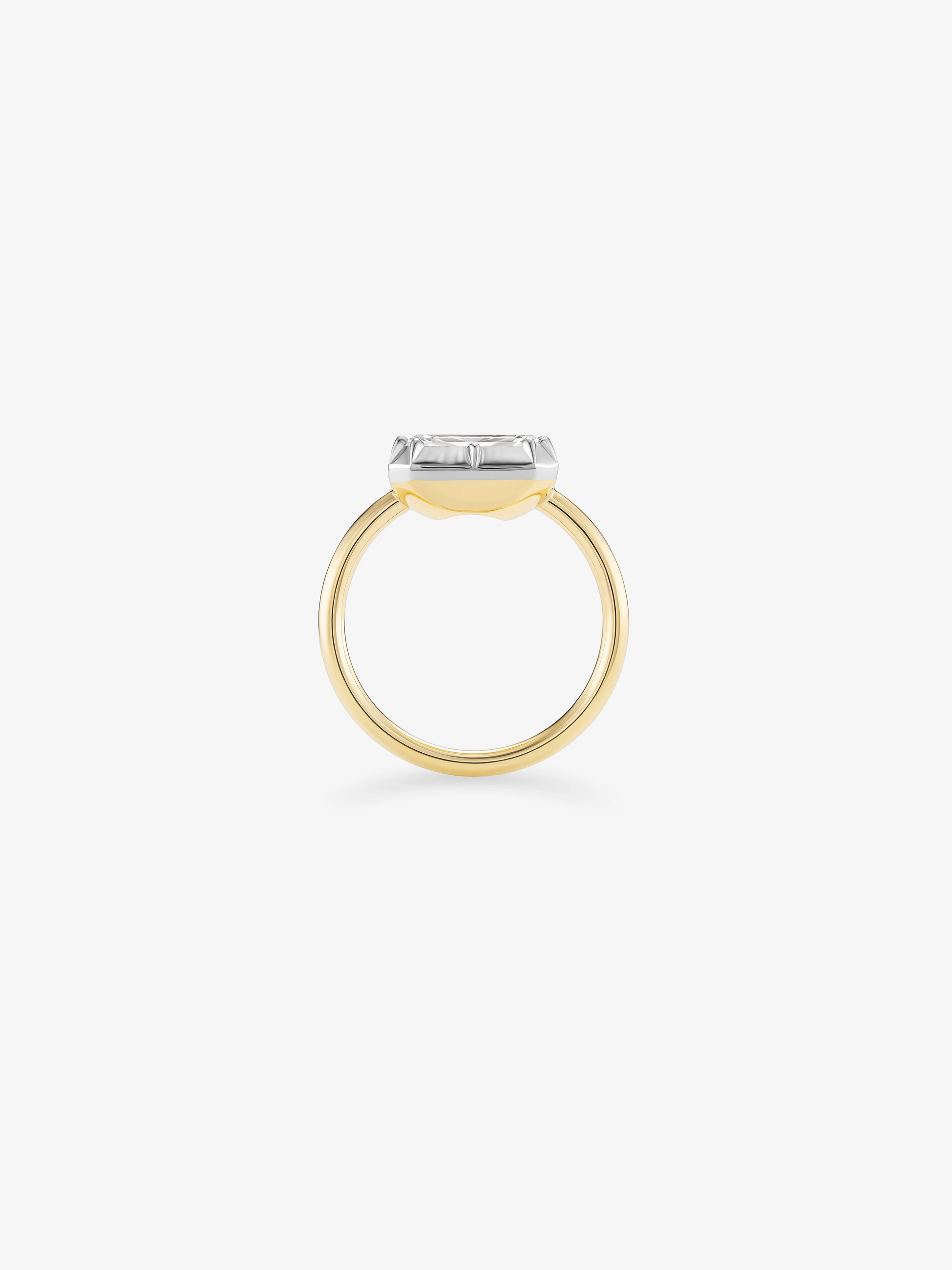 3ct East-West Emerald Cut Diamond Button Back Ring View 3