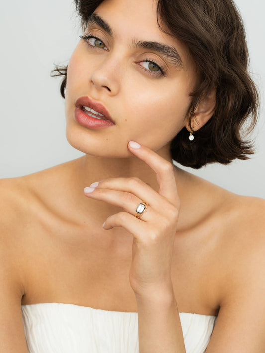 1.70ct East-West Emerald Cut Diamond Button Back Ring View 3