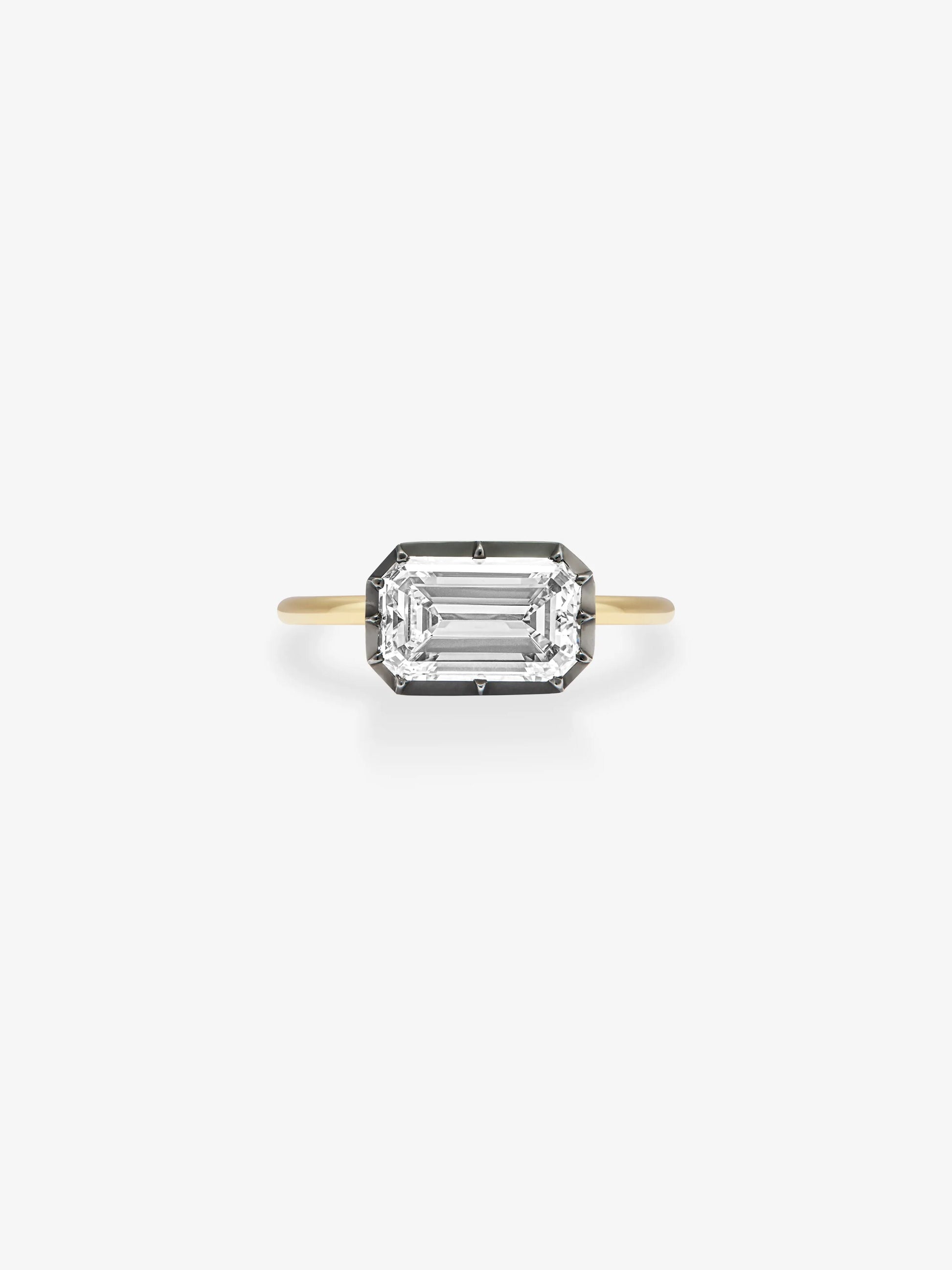 2.50ct East-West Emerald Cut Diamond Button Back Ring View 1
