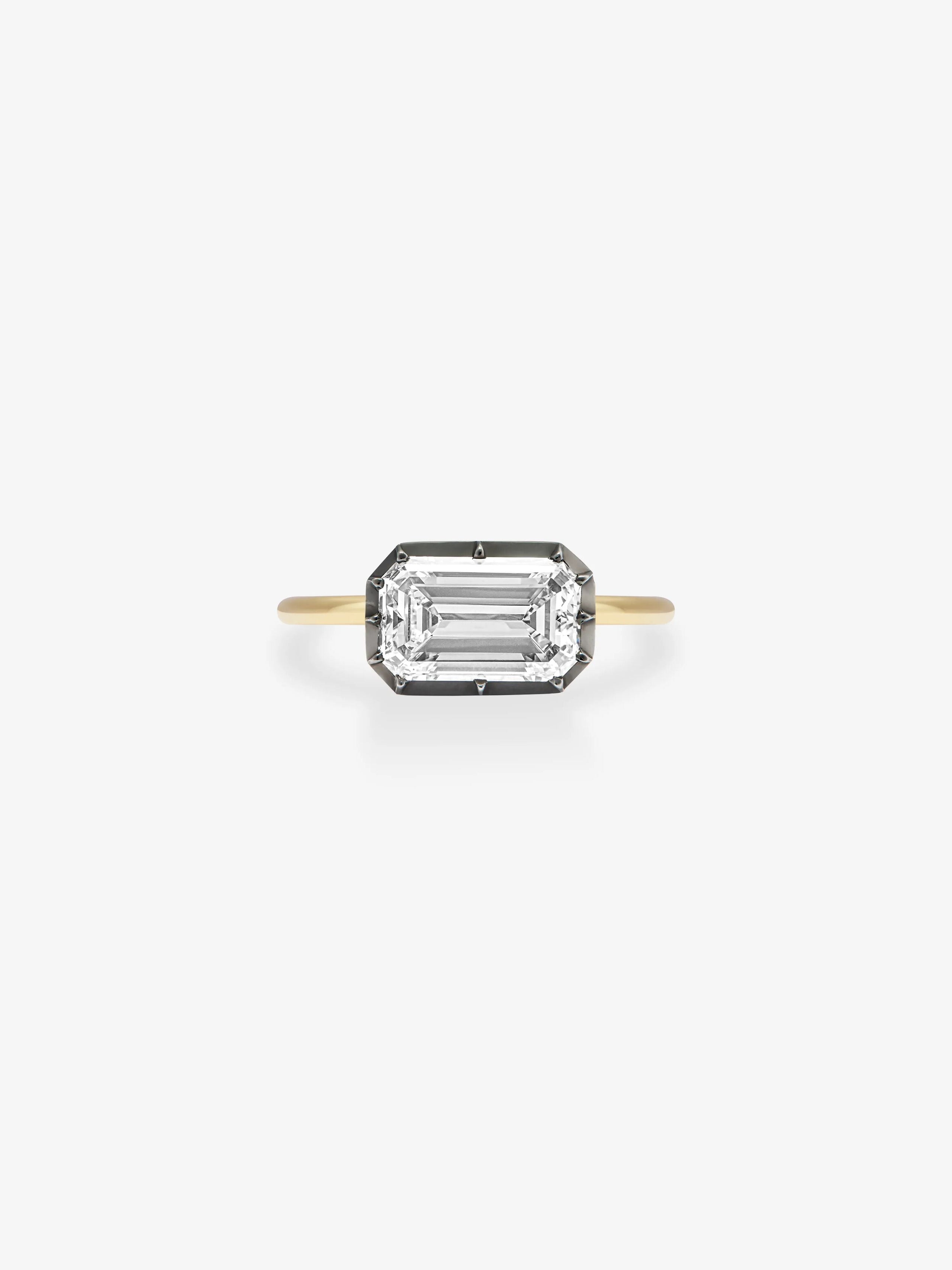 2.50ct East-West Emerald Cut Diamond Button Back Ring View 1