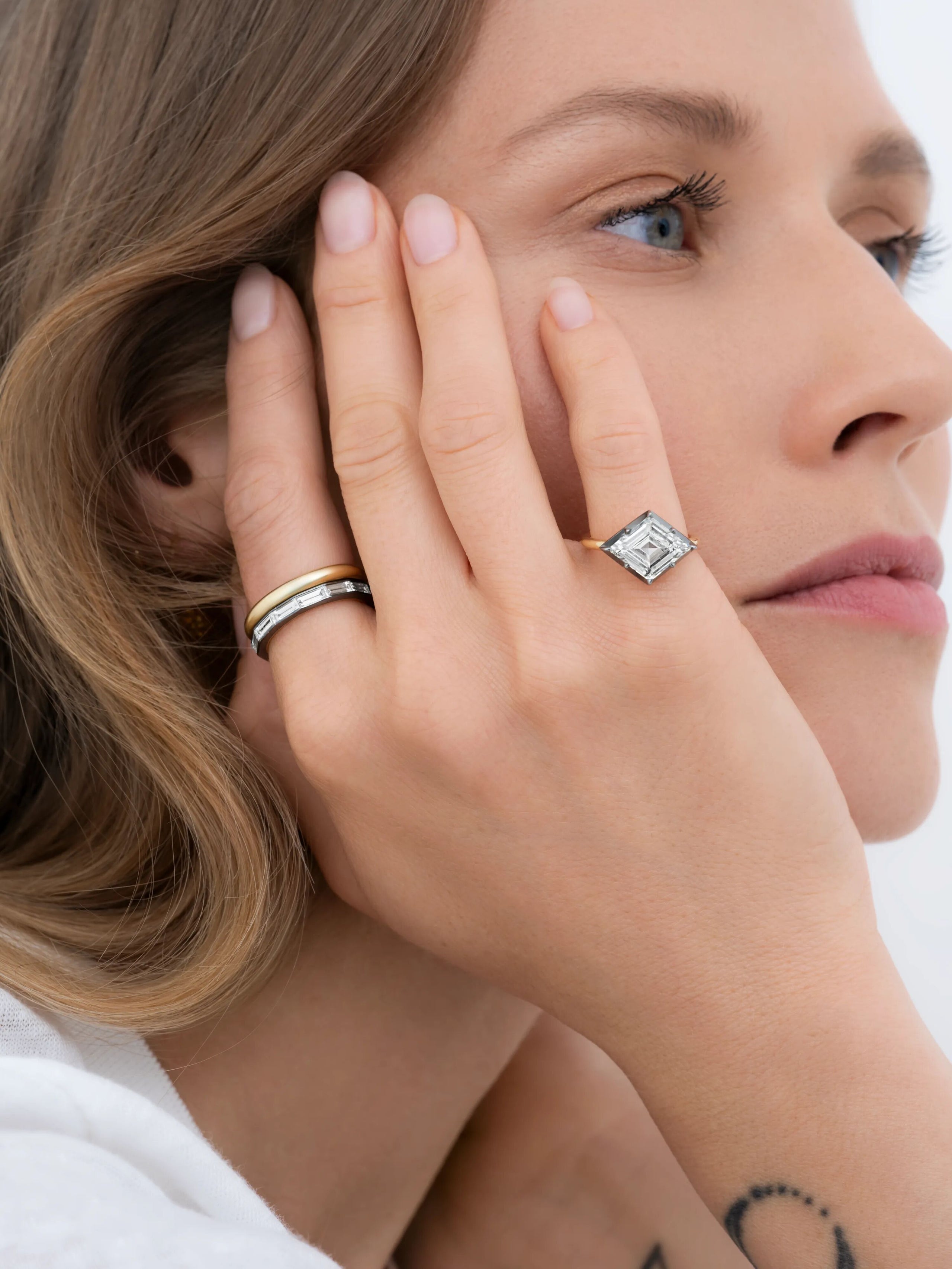 3.02ct East-West Lozenge Diamond Button Back Ring View 3