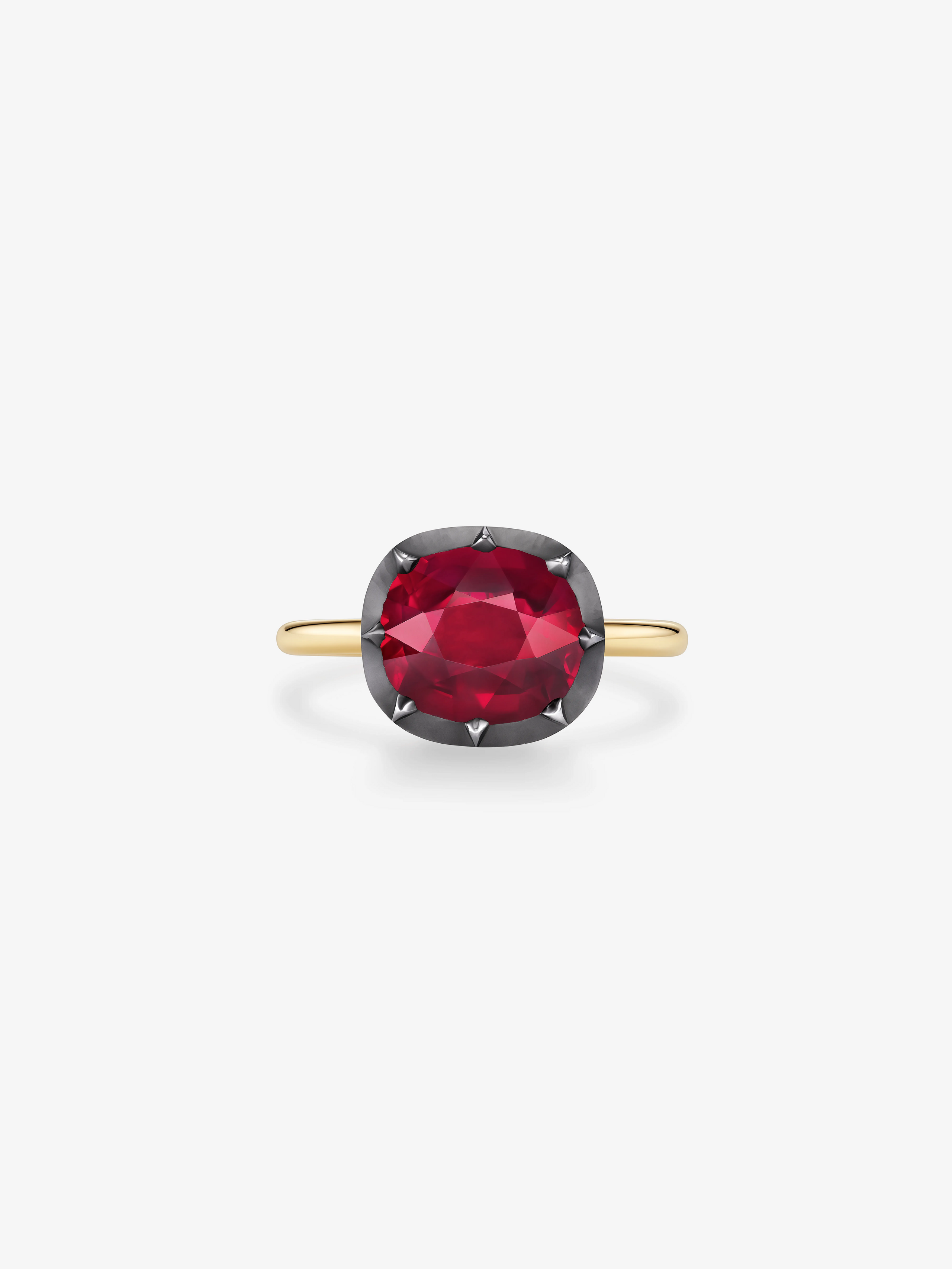 4.06ct East-West Cushion Ruby Button Back Ring View 1