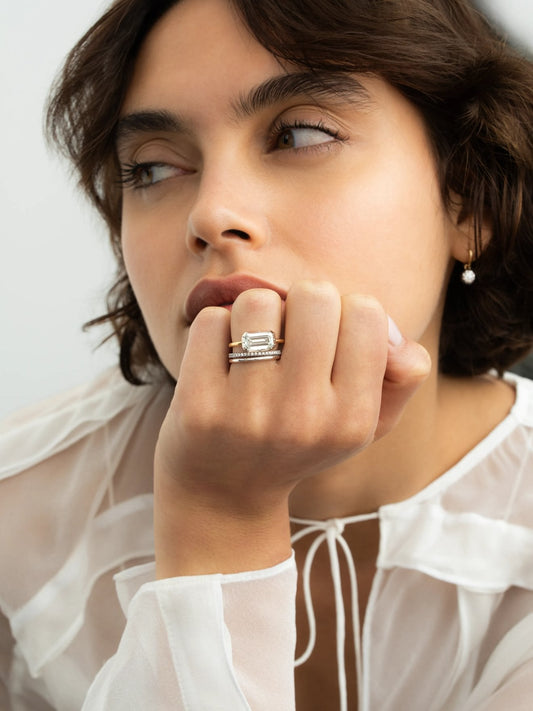 2.50ct East-West Emerald Cut Diamond Button Back Ring View 3