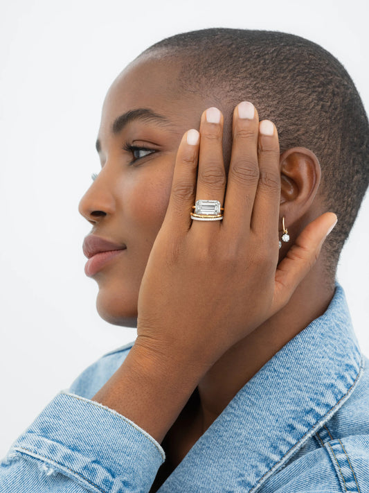 6.07ct East-West Emerald Cut Diamond Button Back Ring View 3