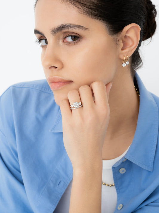 1.50ct Three Stone Cushion Diamond Button Back Ring View 3