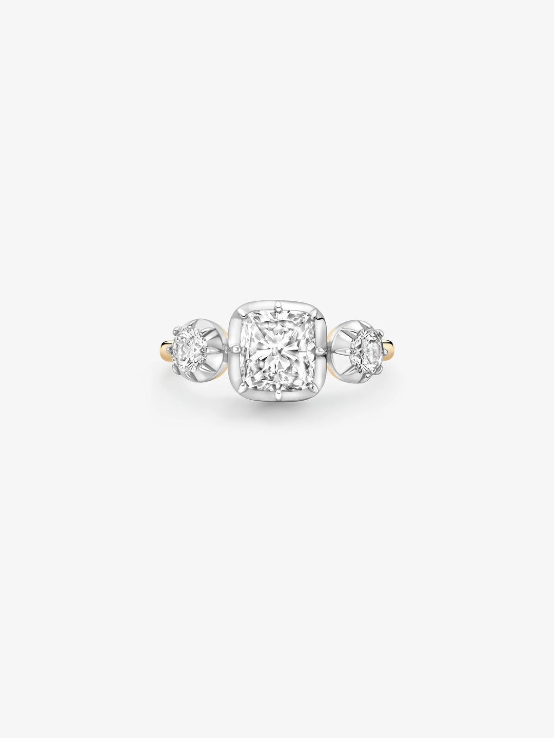 1.50ct Three Stone Cushion Diamond Button Back Ring  View 1