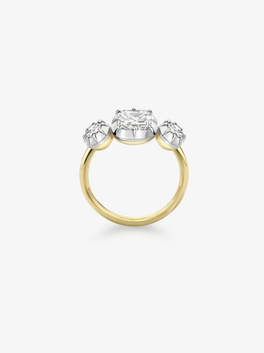 1.50ct Three Stone Cushion Diamond Button Back Ring View 4