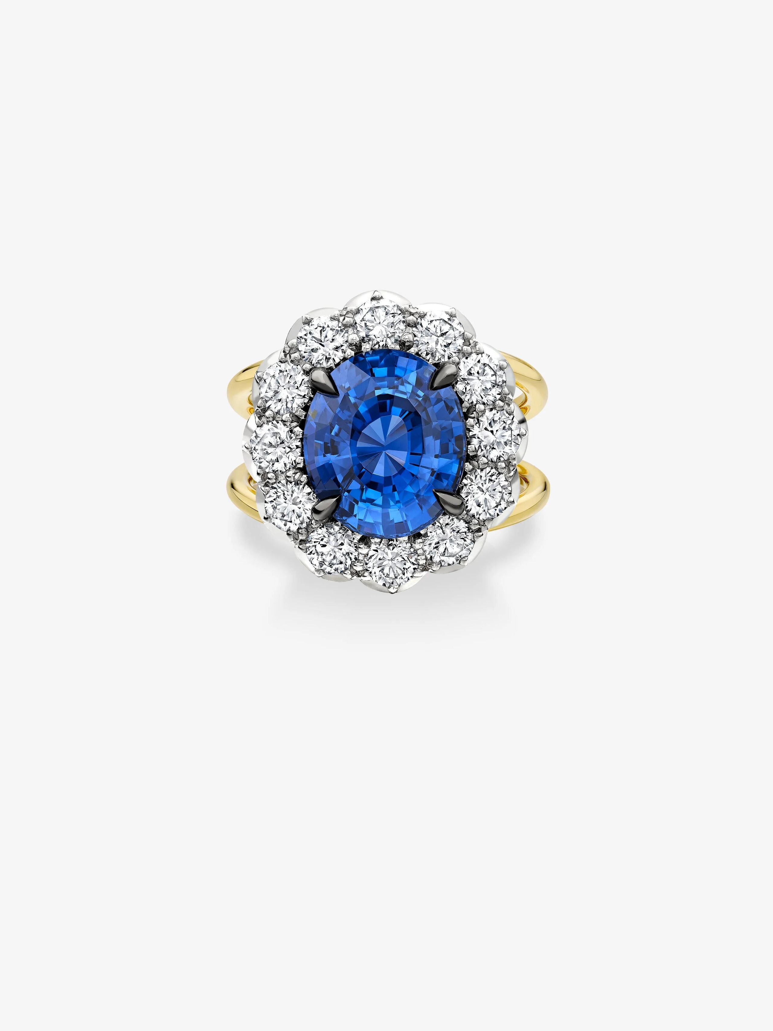 5.20ct Oval Sapphire & Diamond Halo Daisy Ring View 1