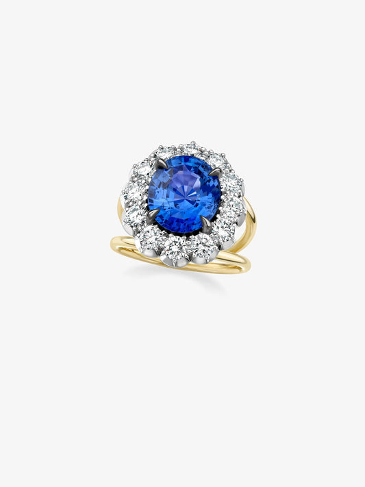 5.20ct Oval Sapphire & Diamond Halo Daisy Ring View 2