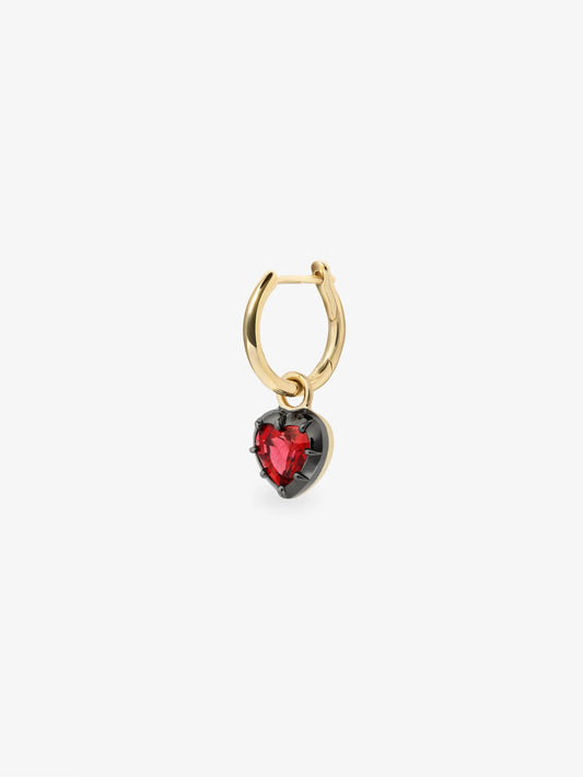 0.50ct Heart-Shaped Ruby & Blackened Gold Single Gypset Hoop Earring View 2