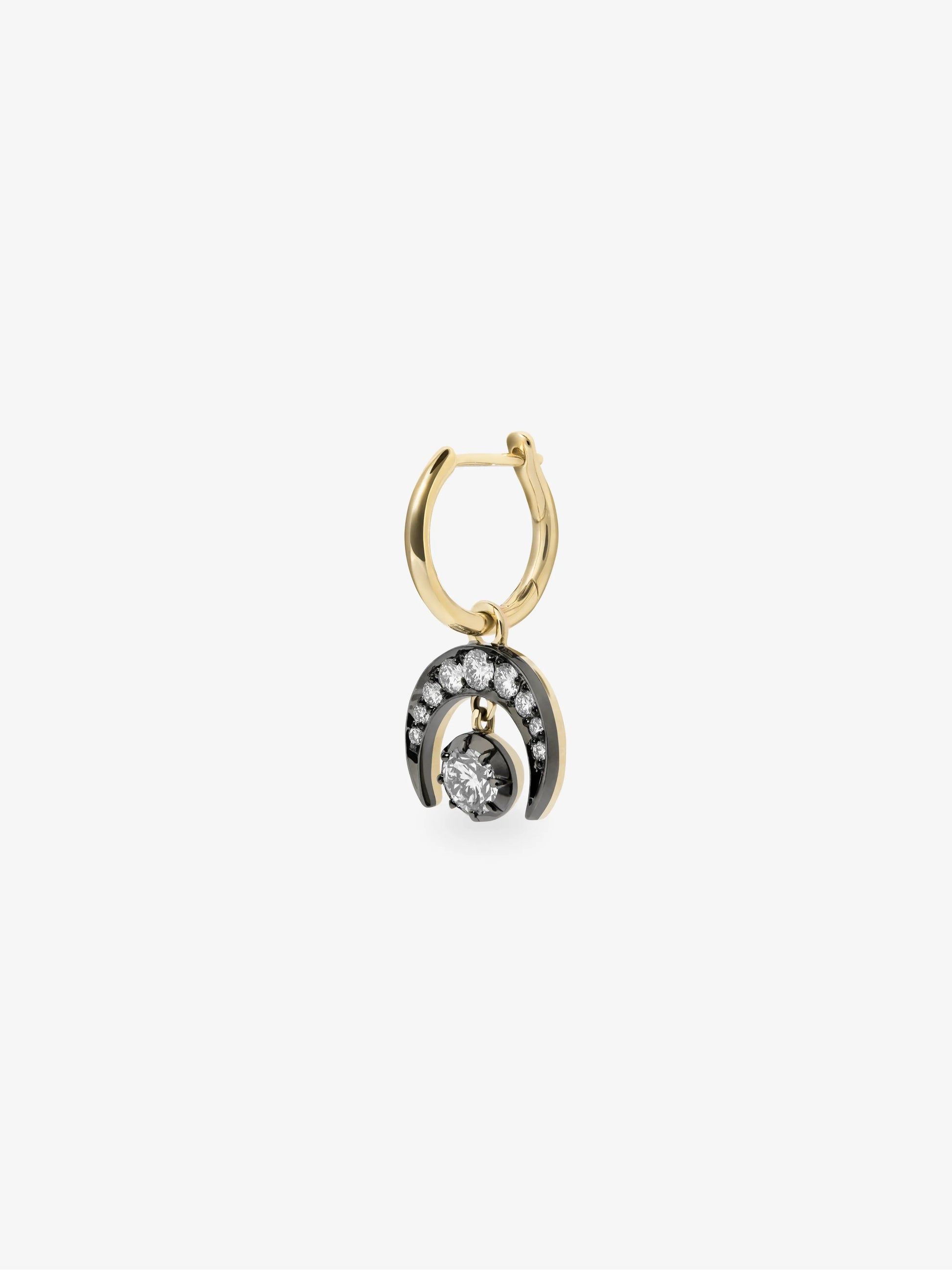 Crescent Moon Diamond & Blackened Gold Single Gypset Hoop Earring View 2