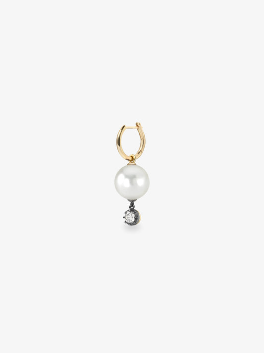 0.20ct Pearl & Diamond Single Gypset Hoop Earring View 2