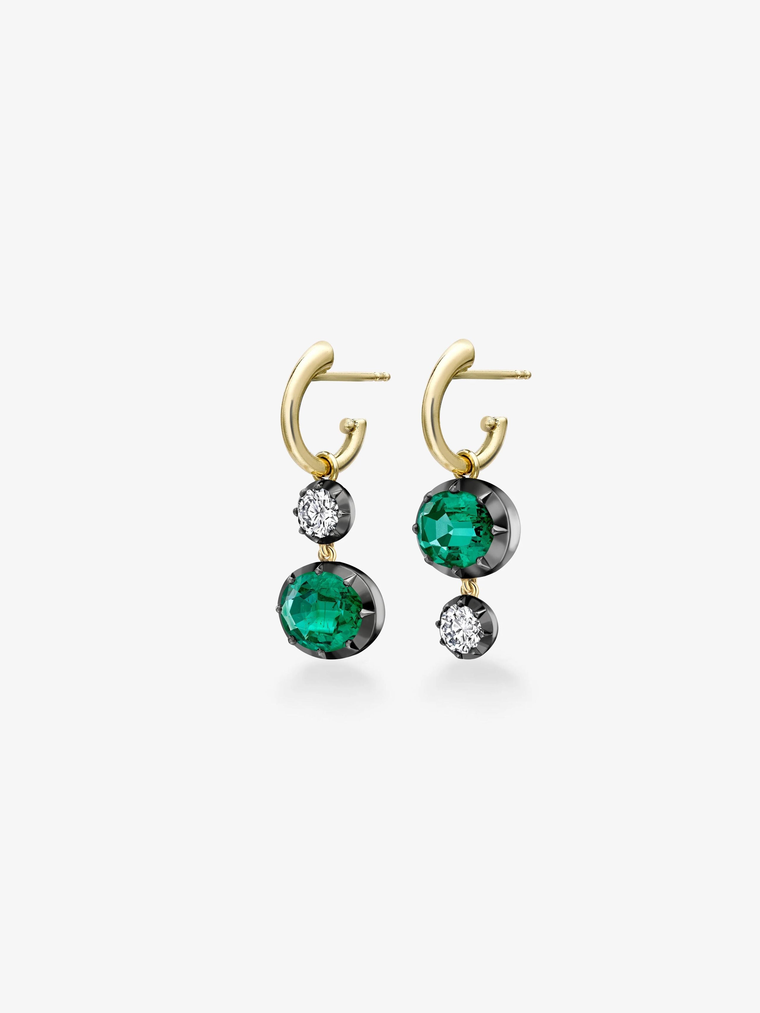 Asymmetric Oval Emerald & Diamond Gypset Hoop Earrings View 2