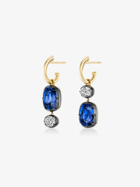 Asymmetric Cushion Sapphire & Diamond Hoop Earrings View 2