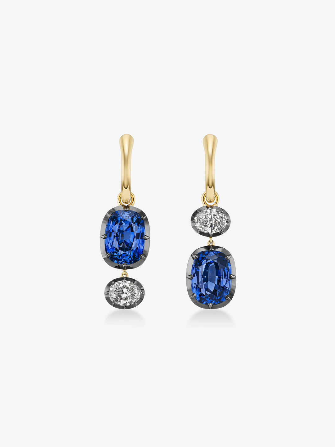 Asymmetric Cushion Sapphire & Diamond Hoop Earrings  View 1