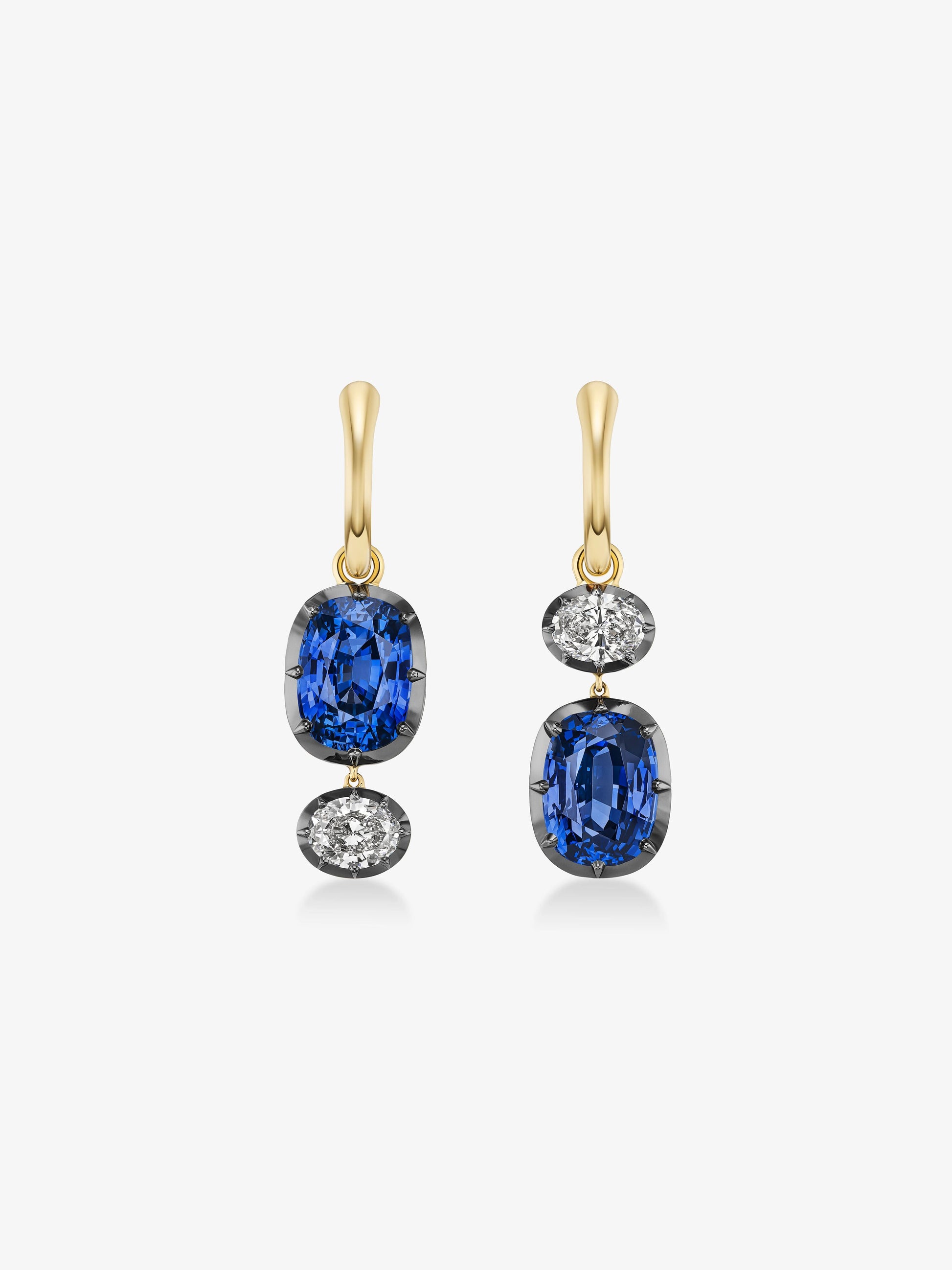 Asymmetric Cushion Sapphire & Diamond Hoop Earrings View 1