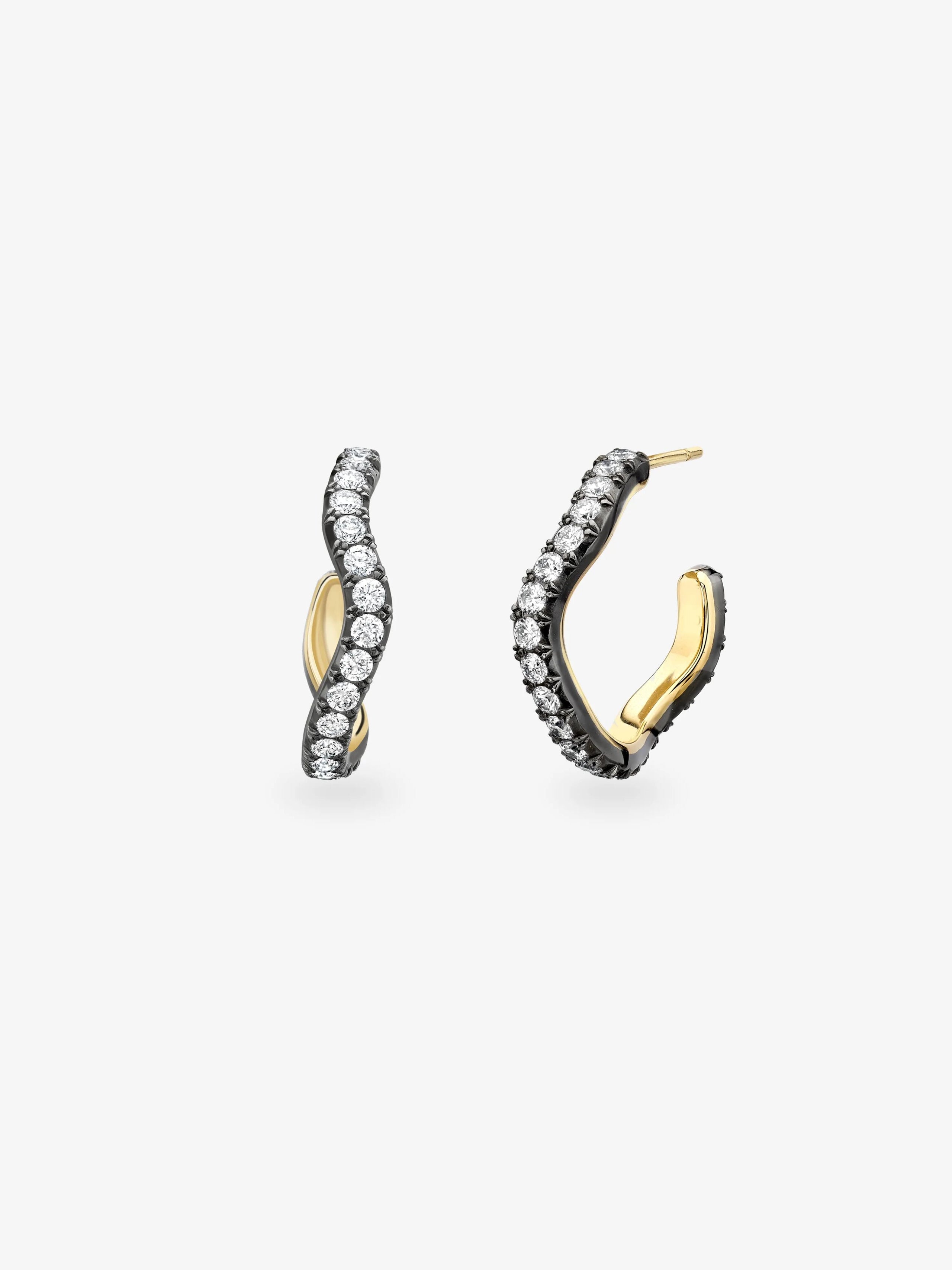 Carmela Diamond & Blackened Gold Spaghetti Hoop Earrings View 2