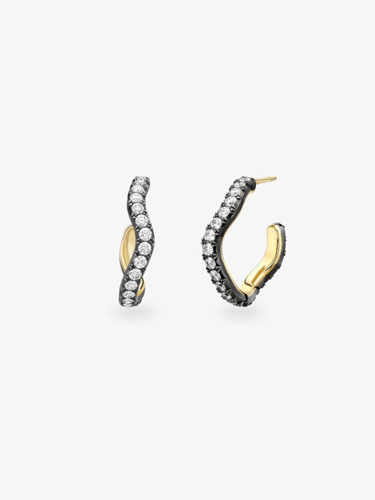 Carmela Diamond & Blackened Gold Spaghetti Hoop Earrings View 2