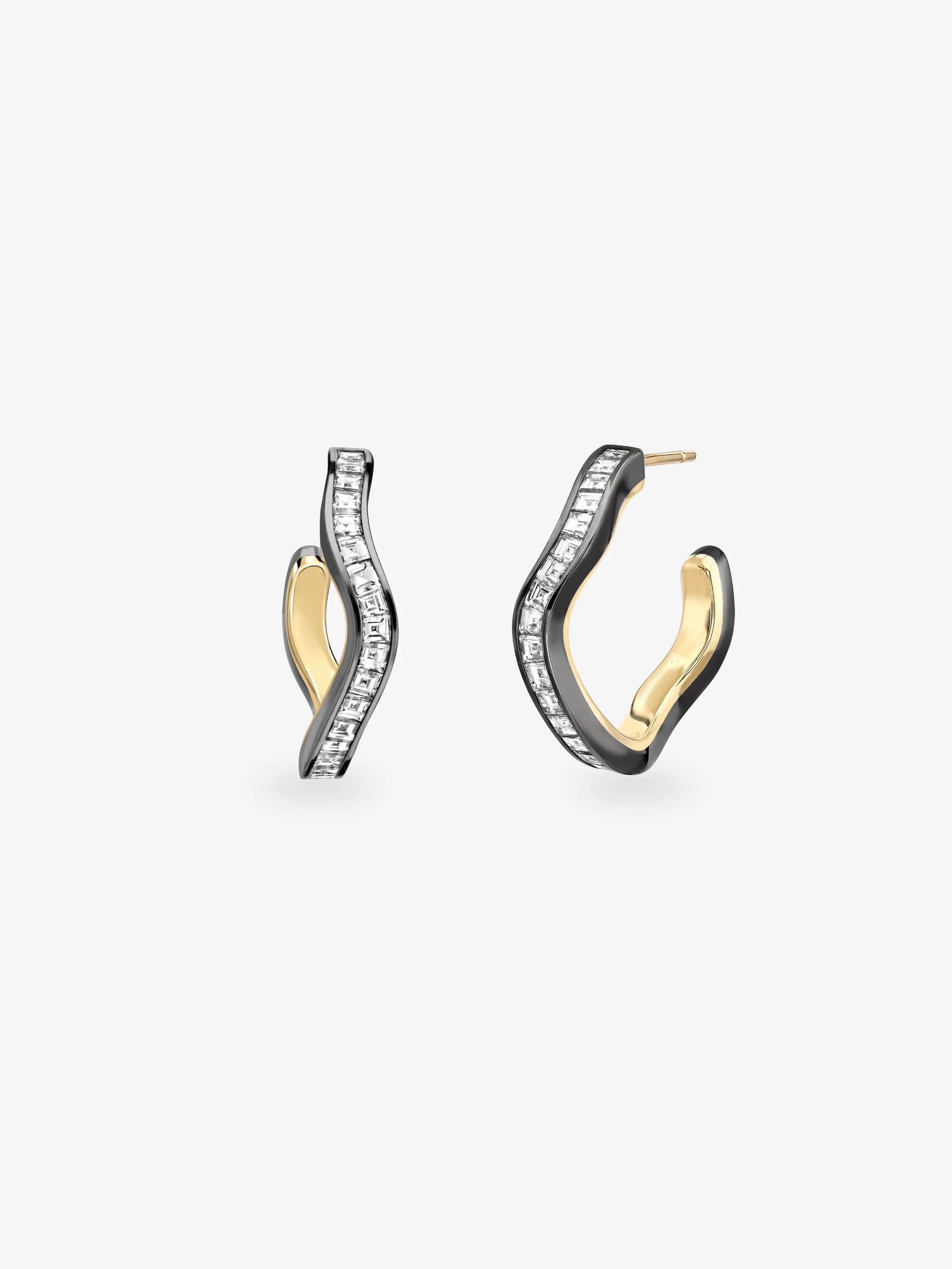 Carmela Carré-Cut Diamond & Blackened Gold Spaghetti Hoop Earrings View 2