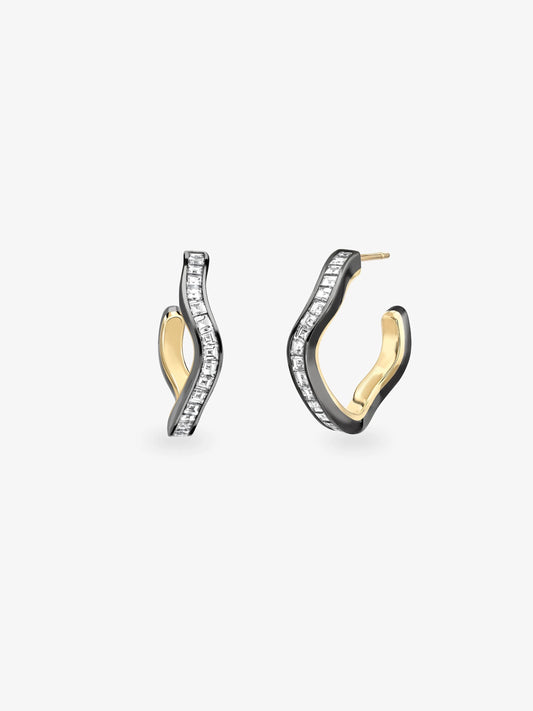 Carmela Carré-Cut Diamond & Blackened Gold Spaghetti Hoop Earrings View 2