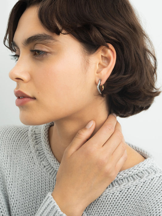 Carmela Carré-Cut Diamond & Blackened Gold Spaghetti Hoop Earrings View 3