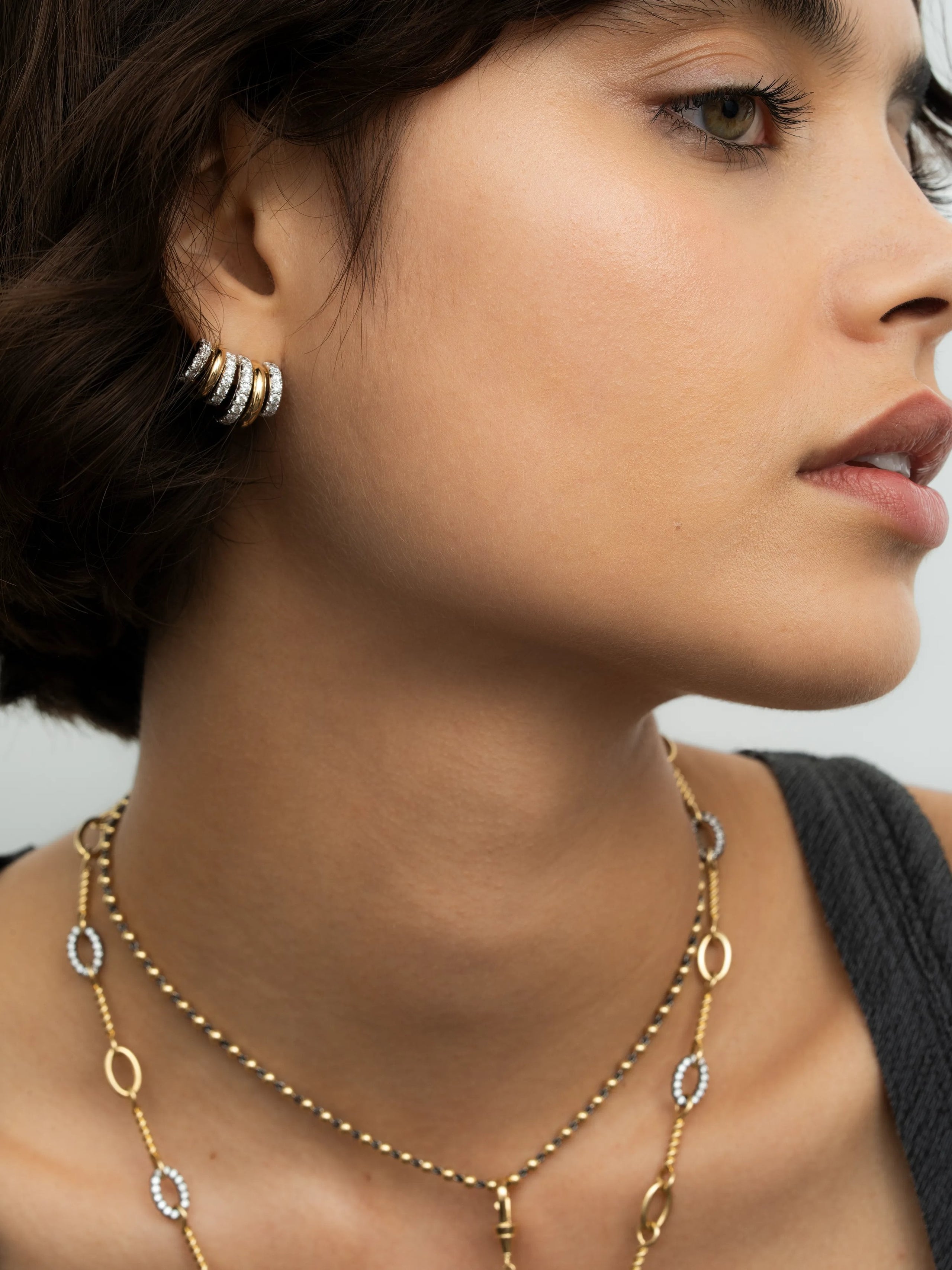 Carmela Diamond & Gold Spaghettio Earrings View 3