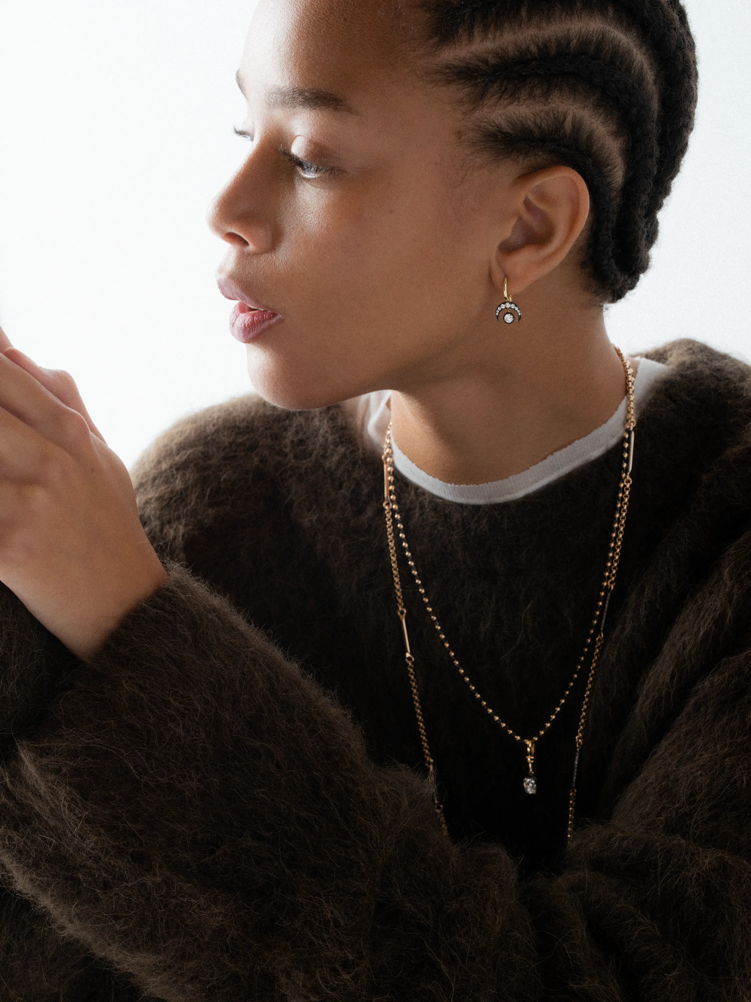 Crescent Moon Diamond & Blackened Gold Gypset Hoop Earrings View 3