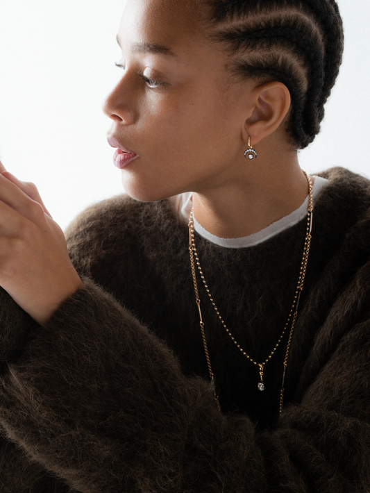 Crescent Moon Diamond & Blackened Gold Gypset Hoop Earrings View 3