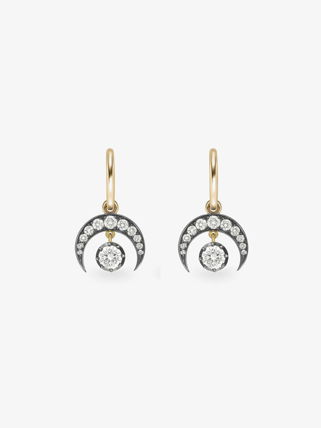 Crescent Moon Diamond & Blackened Gold Gypset Hoop Earrings  View 1