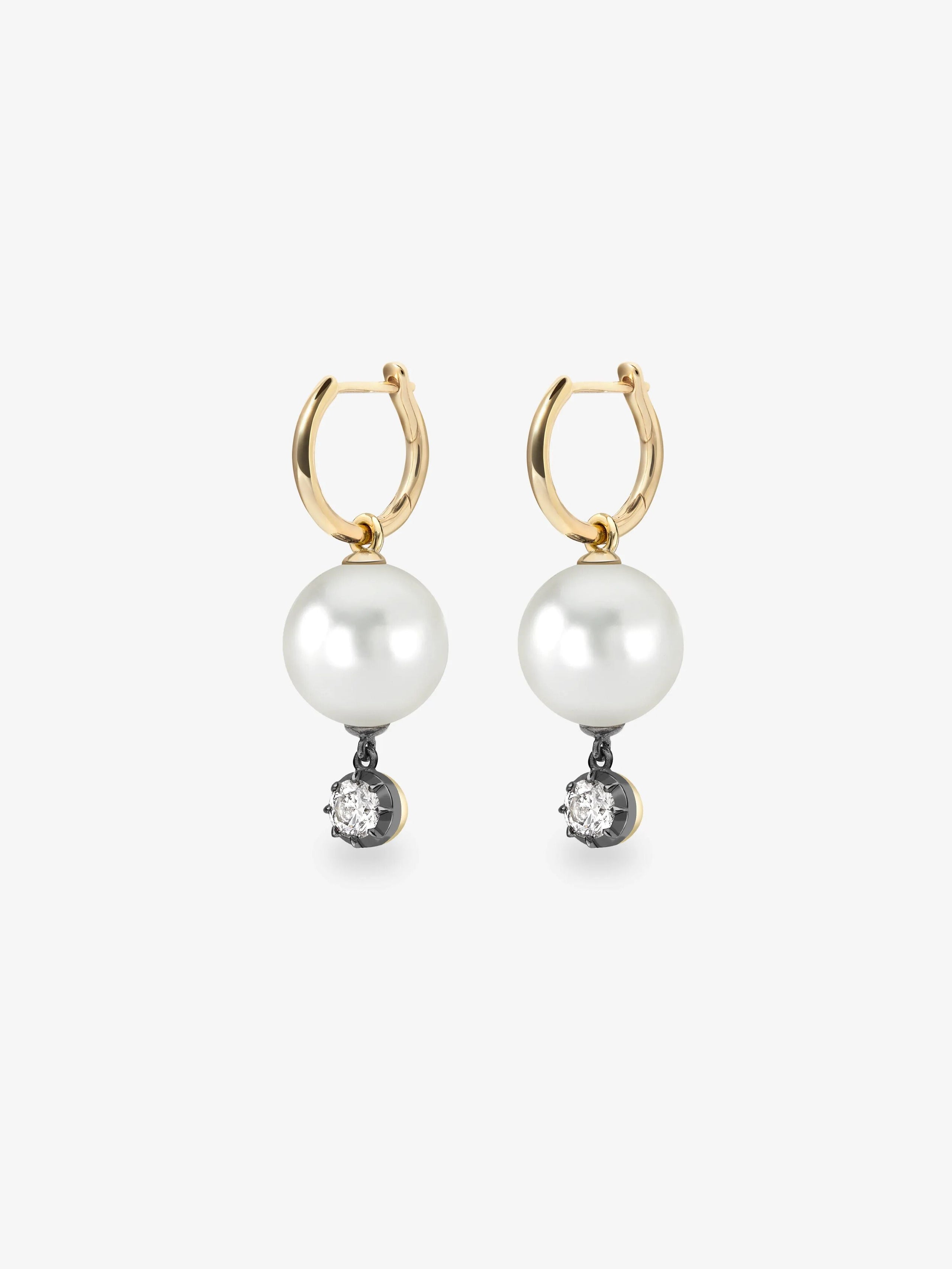 0.20ct Pearl & Diamond Gypset Hoop Earrings View 2