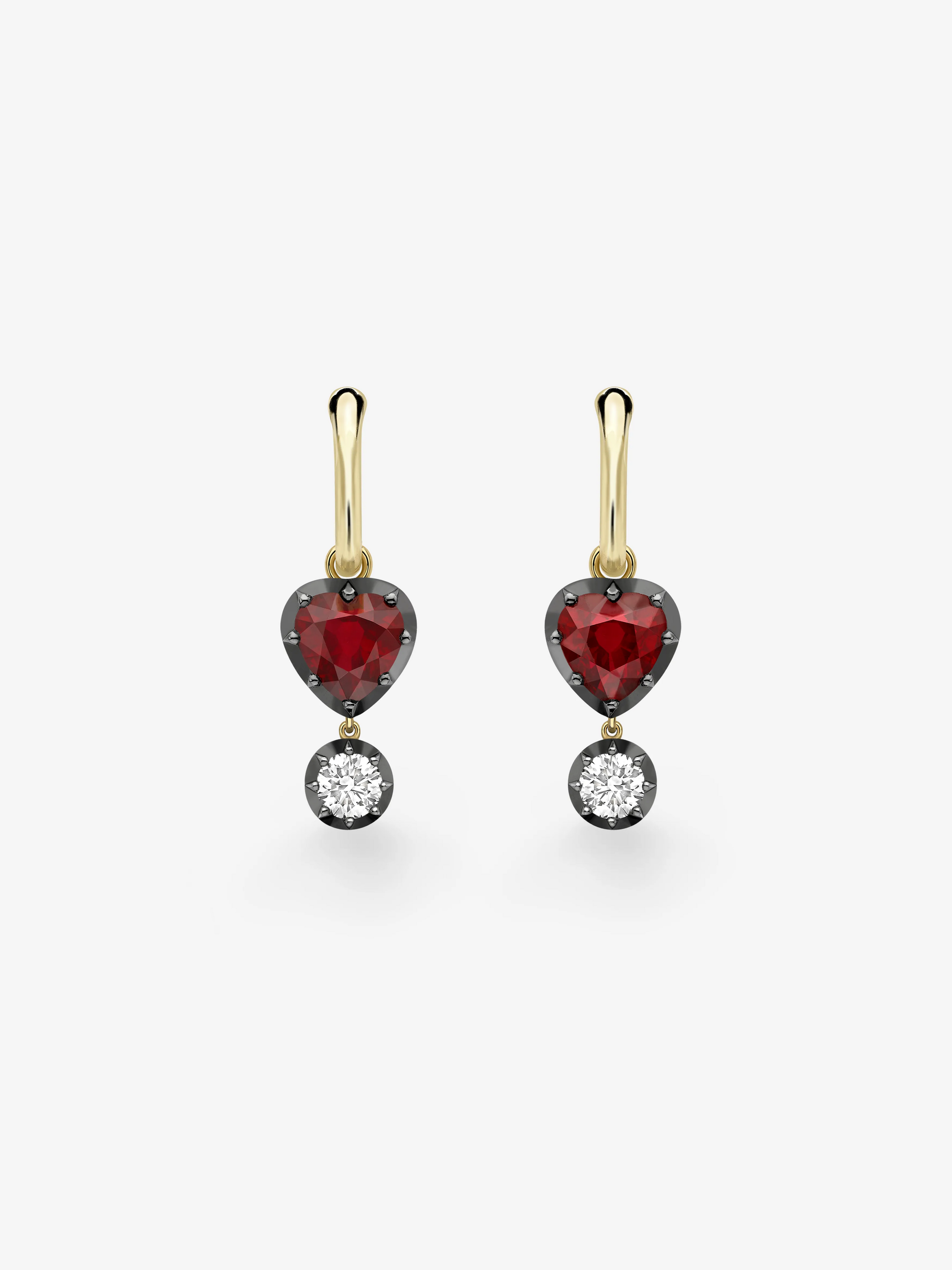 0.80ct Heart-Shaped Ruby & Diamond Gyspet Hoop Earrings View 1
