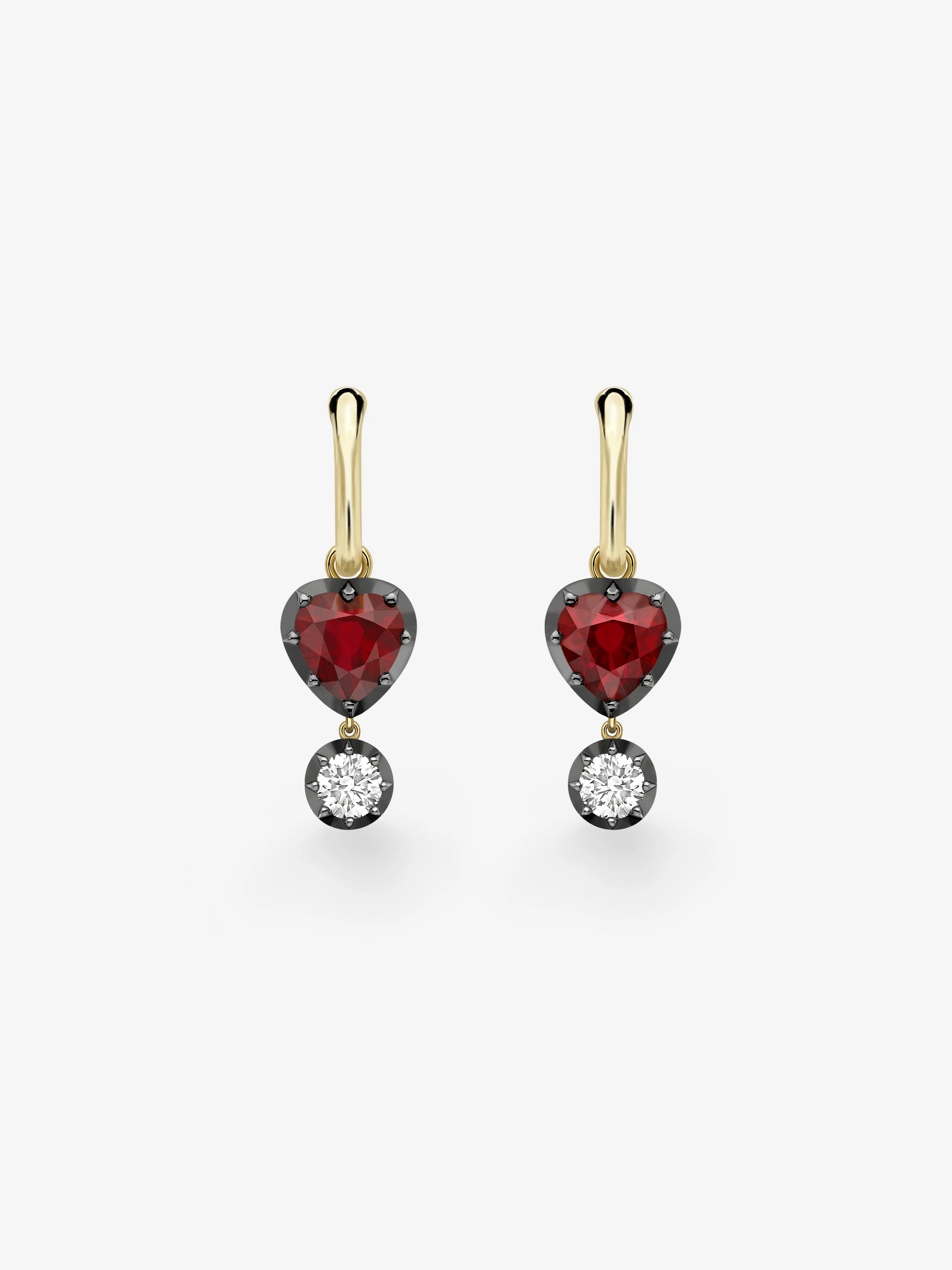 0.80ct Heart-Shaped Ruby & Diamond Gyspet Hoop Earrings View 1