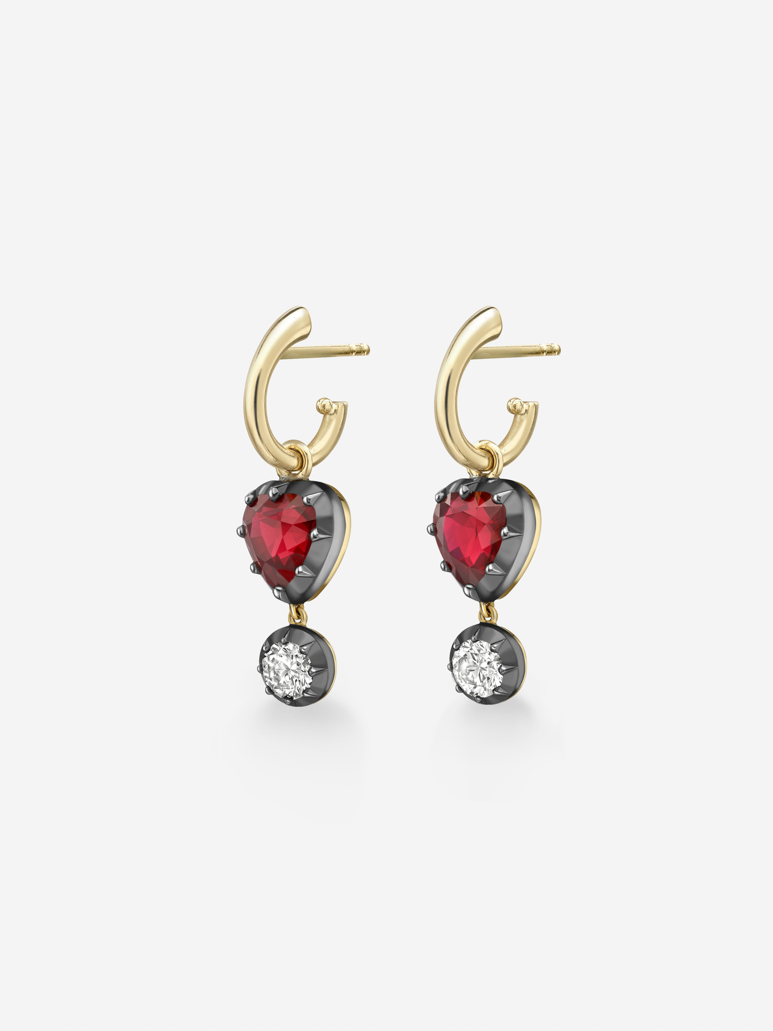 0.80ct Heart-Shaped Ruby & Diamond Gyspet Hoop Earrings View 2