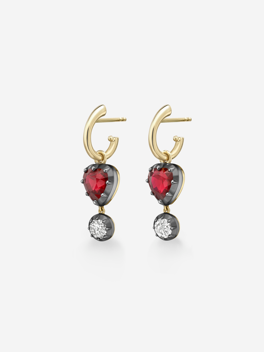 0.80ct Heart-Shaped Ruby & Diamond Gyspet Hoop Earrings View 2