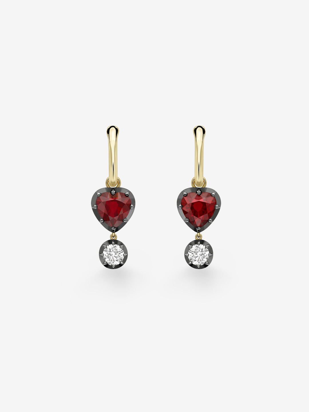Heart-Shaped Ruby & Diamond Gypset Hoop Earrings  View 1